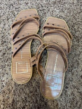 Dolce Vita Nude/Tan Studded Multi-Strap Slide Sandals